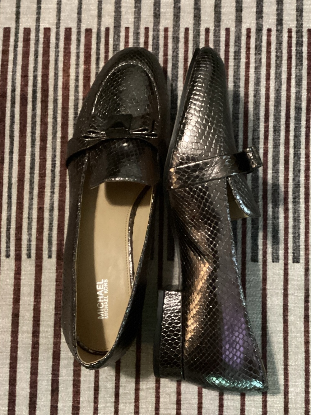 Michael Kors Iridescent Black Snakeskin-Embossed Loafers